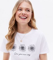 New Look White Sunflower Grow Your Own Way Logo T-Shirt